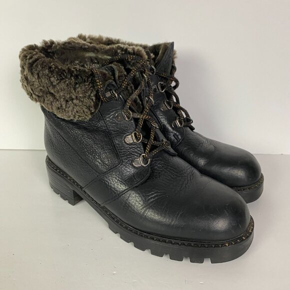 Vtg Blondo Shearling Lined Boots Womens 7 B Waterproof Brown Sheepskin Ankle - Picture 3 of 12